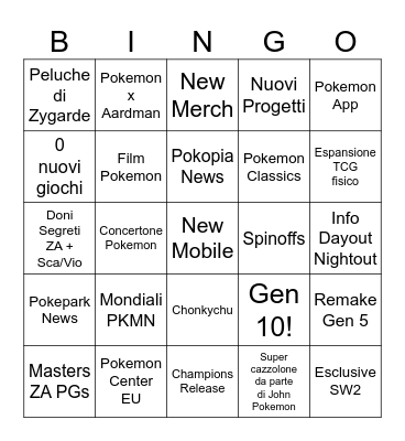 Pokémon day 26 Bingo Card