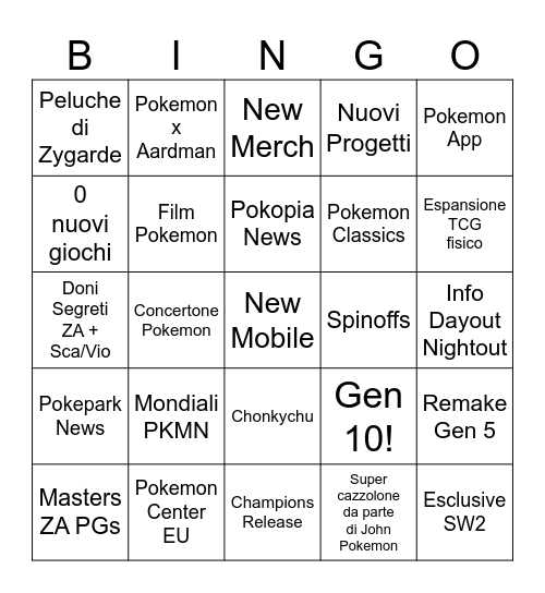 Pokémon day 26 Bingo Card