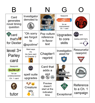 Investigator Decks Preview Season Bingo Card
