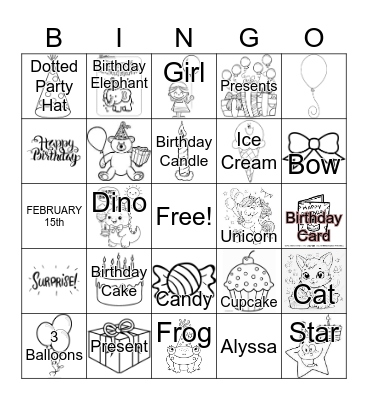 Happy Birthday Alyssa Bingo Card