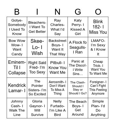 Radio Bingo I, Tunes Bingo Card