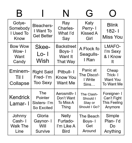 Radio Bingo I, Tunes Bingo Card