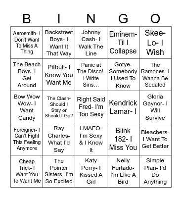 Radio Bingo I, Tunes Bingo Card