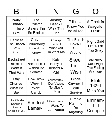 Radio Bingo I, Tunes Bingo Card