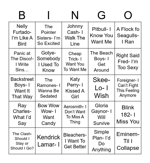 Radio Bingo I, Tunes Bingo Card