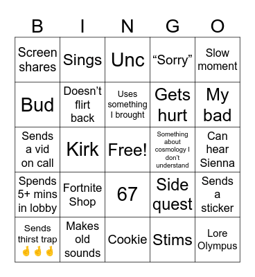 Kelsey Bingo Card