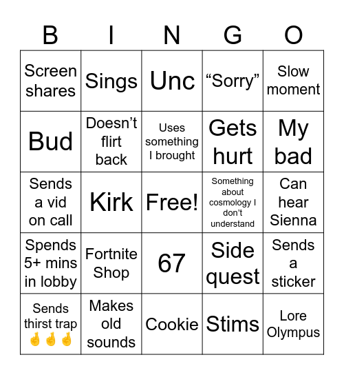 Kelsey Bingo Card