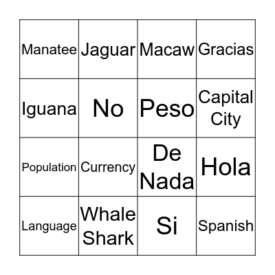 Mexico Bingo Card