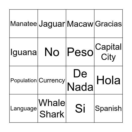 Mexico Bingo Card