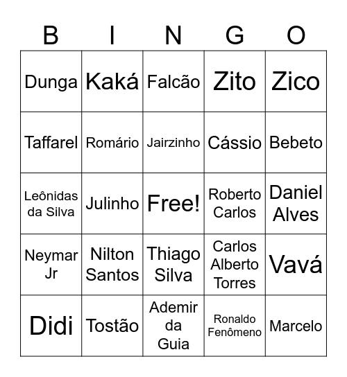 Lendas do Futebol Brasileiro Bingo Card