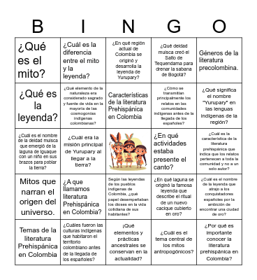 Literatura Prehispánica en Colombia Bingo Card