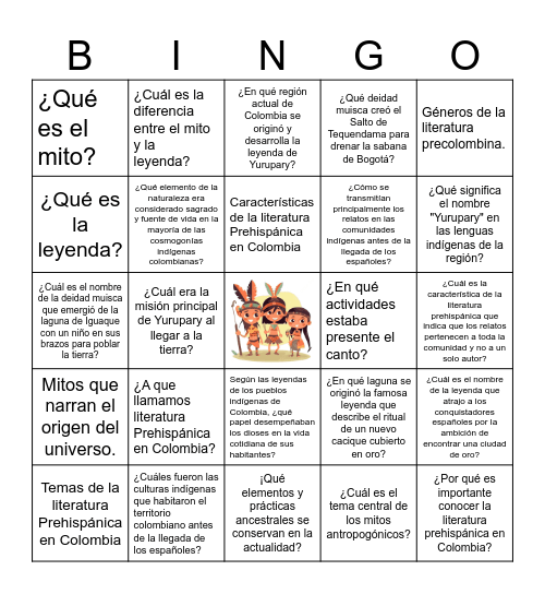 Literatura Prehispánica en Colombia Bingo Card