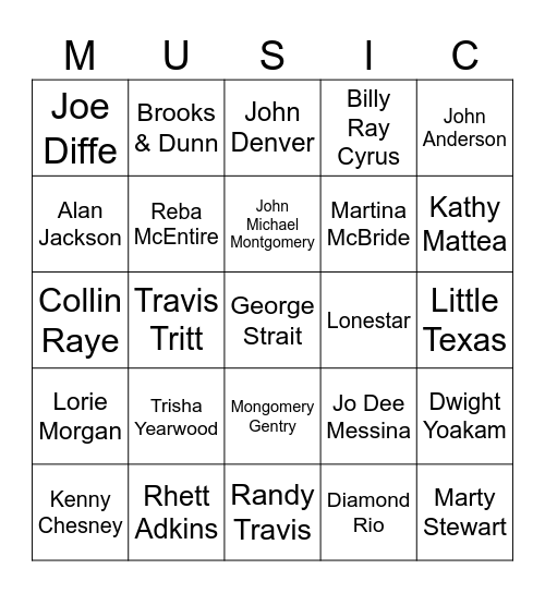 Flamingo Bingo #110 (90's Country) Bingo Card