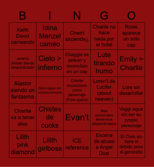 Hazbin Hotel S3 Bingo Card