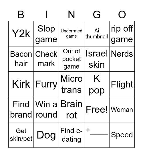 Roblox find  Bingo Card