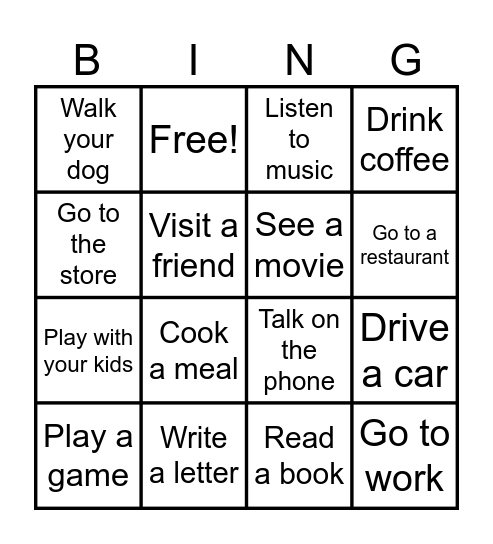 Past Tense Bingo Card