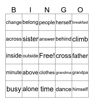 FOXES Bingo Card