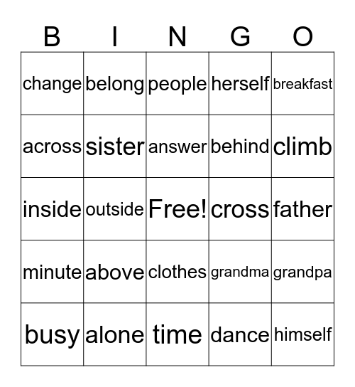 FOXES Bingo Card