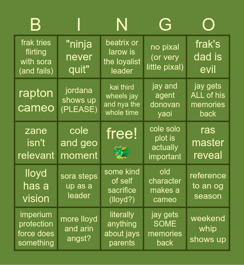 Dragons Rising Season 4 Bingo Card