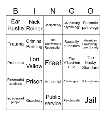 Psychology-Law Bingo Card