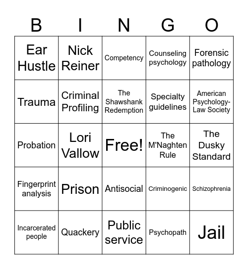 Psychology-Law Bingo Card