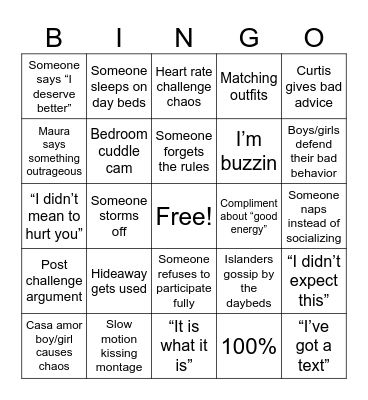 Love Island Ep 25-40 Bingo Card