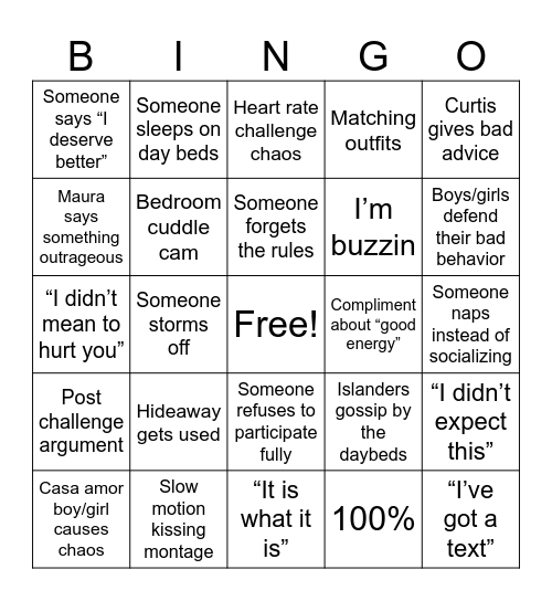 Love Island Ep 25-40 Bingo Card