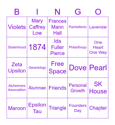 Sigma Kappa Bingo Card