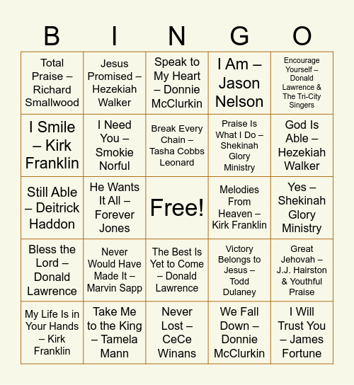 Gospel Bingo Card