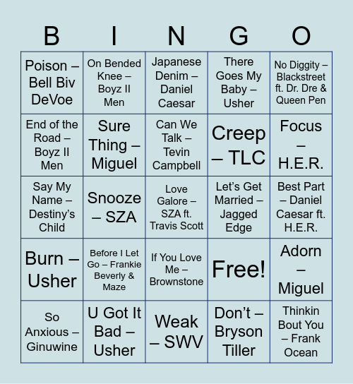 R&B Bingo Card