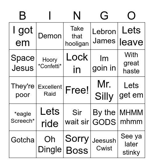 Peanut Bingo Card