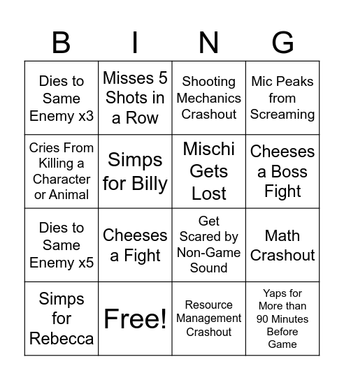 Resident Evil 0 Mischi Bingo Card