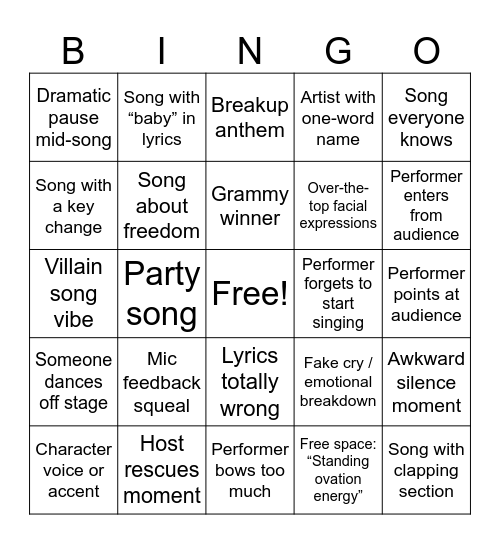 Karaoke Bingo Card