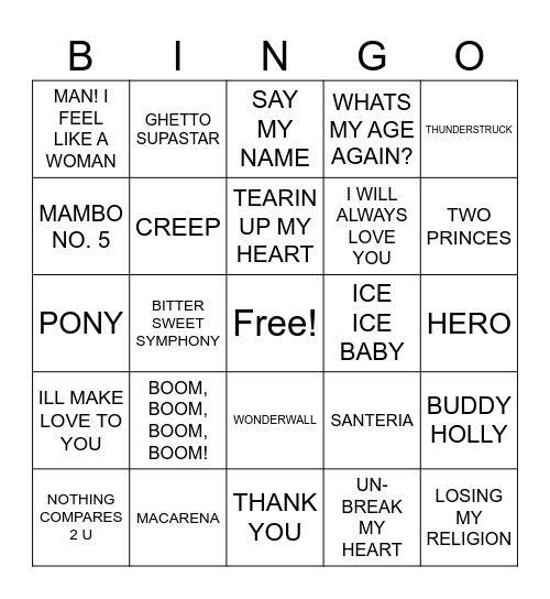 90s HITS ROUND 4 Bingo Card