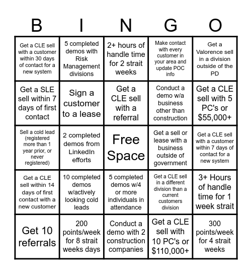 Sales Bingo Card