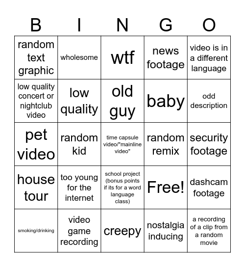 0 view youtube Bingo Card