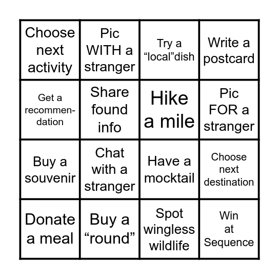 Trip Bingo Card