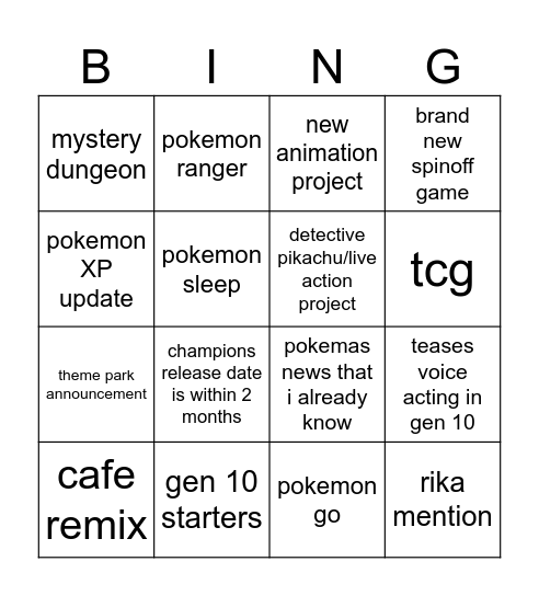 pokemon day 2026 Bingo Card