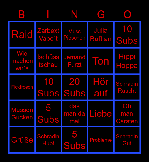 Schrabex On Tour Bingo Card