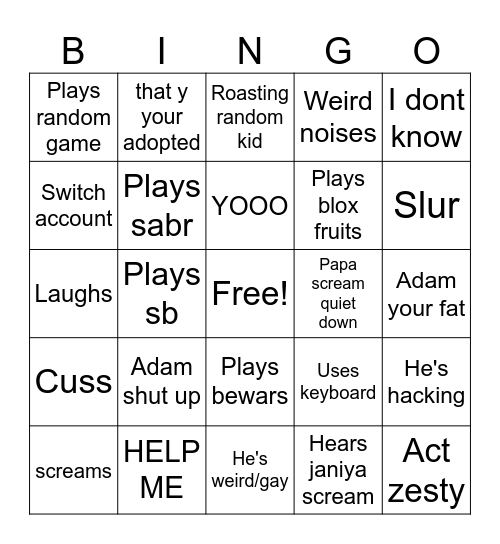 Untitled Bingo Card