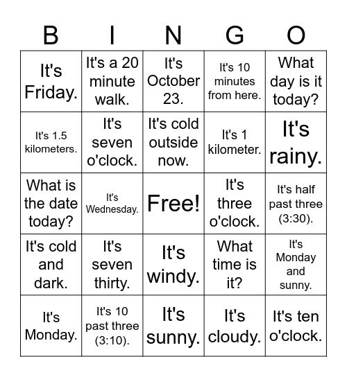 Lesson 9-3 Big Review Bingo Card