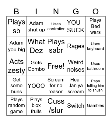 Alijah bingo Card