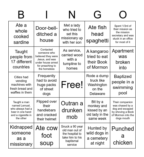 Mission Bingo Card