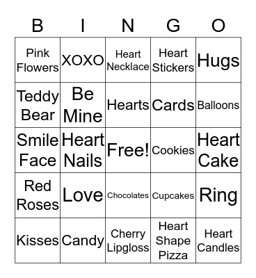 Valintine's Day Bingo Card