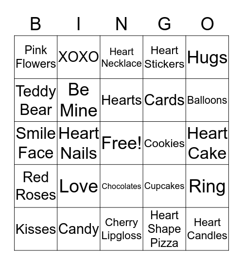 Valintine's Day Bingo Card