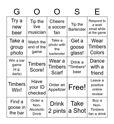 Bar Crawl Bingo Card