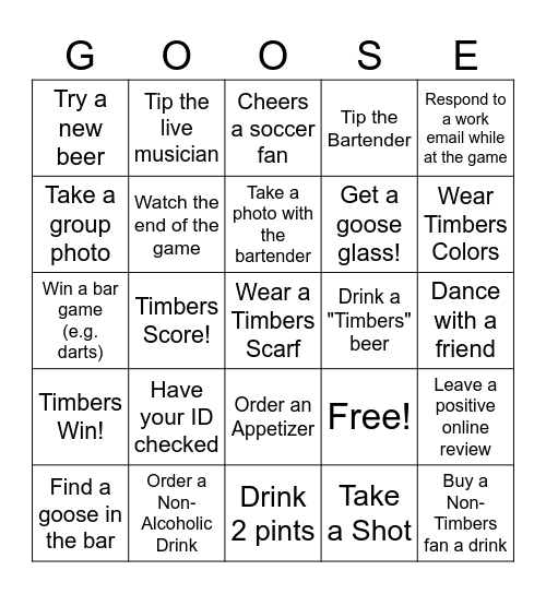Bar Crawl Bingo Card