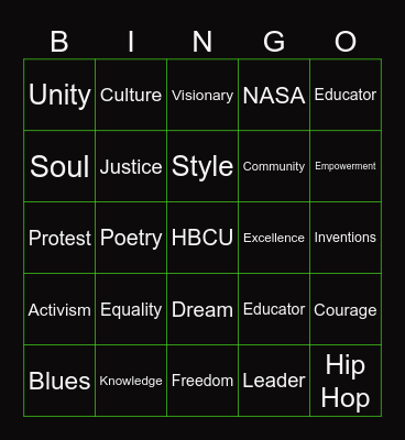 BLACK HISTORY MONTH Bingo Card