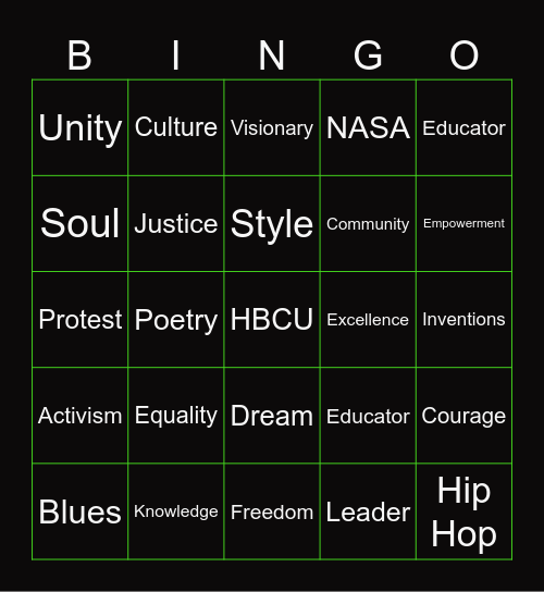 BLACK HISTORY MONTH Bingo Card
