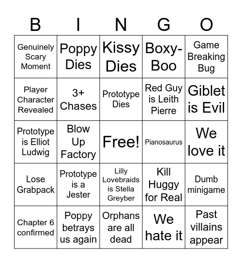 Poppy Chapter 5 Bingo Card